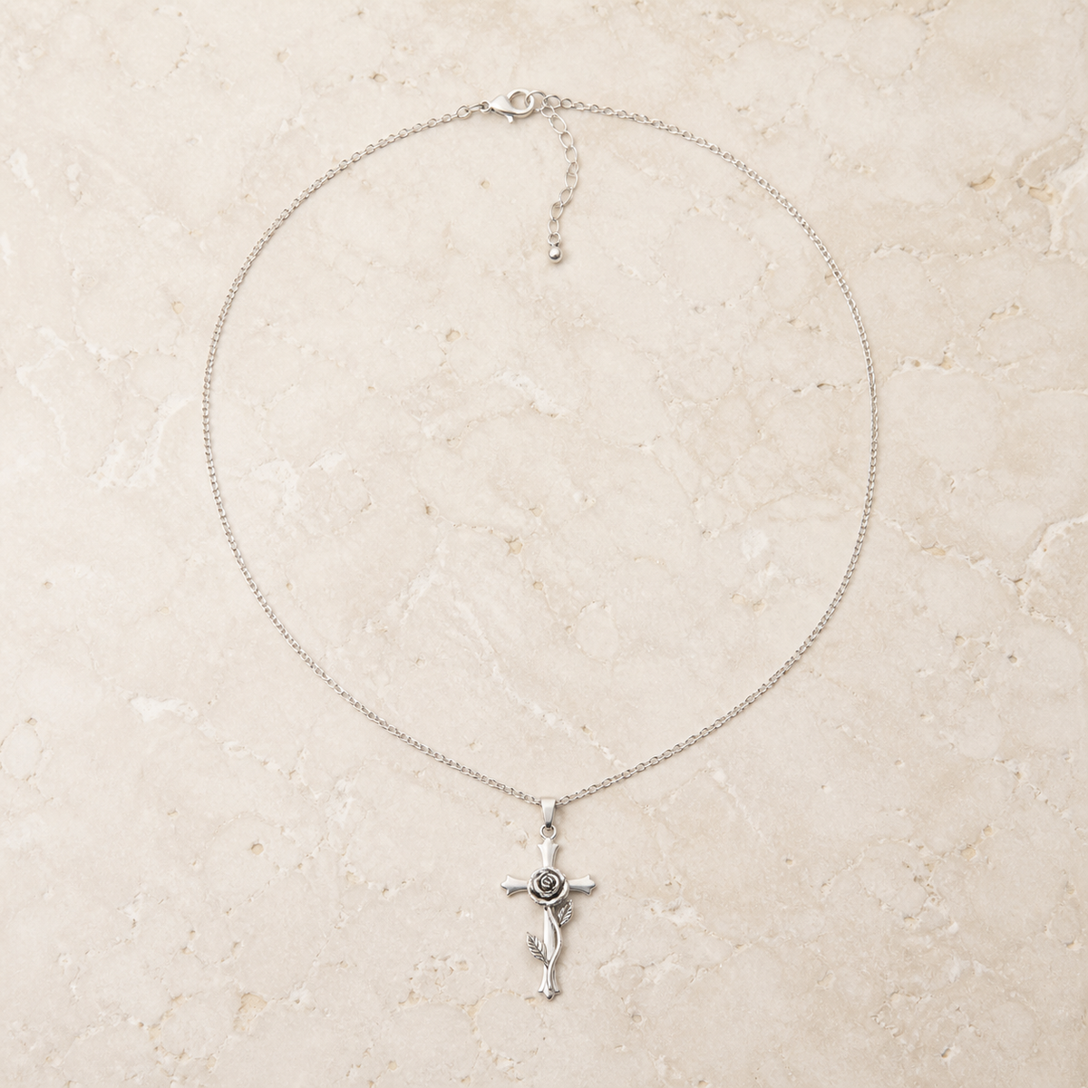 Rose Cross Pendant Necklace