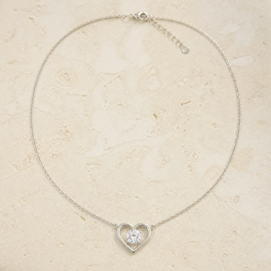 One-Carat Heart Moissanite Necklace