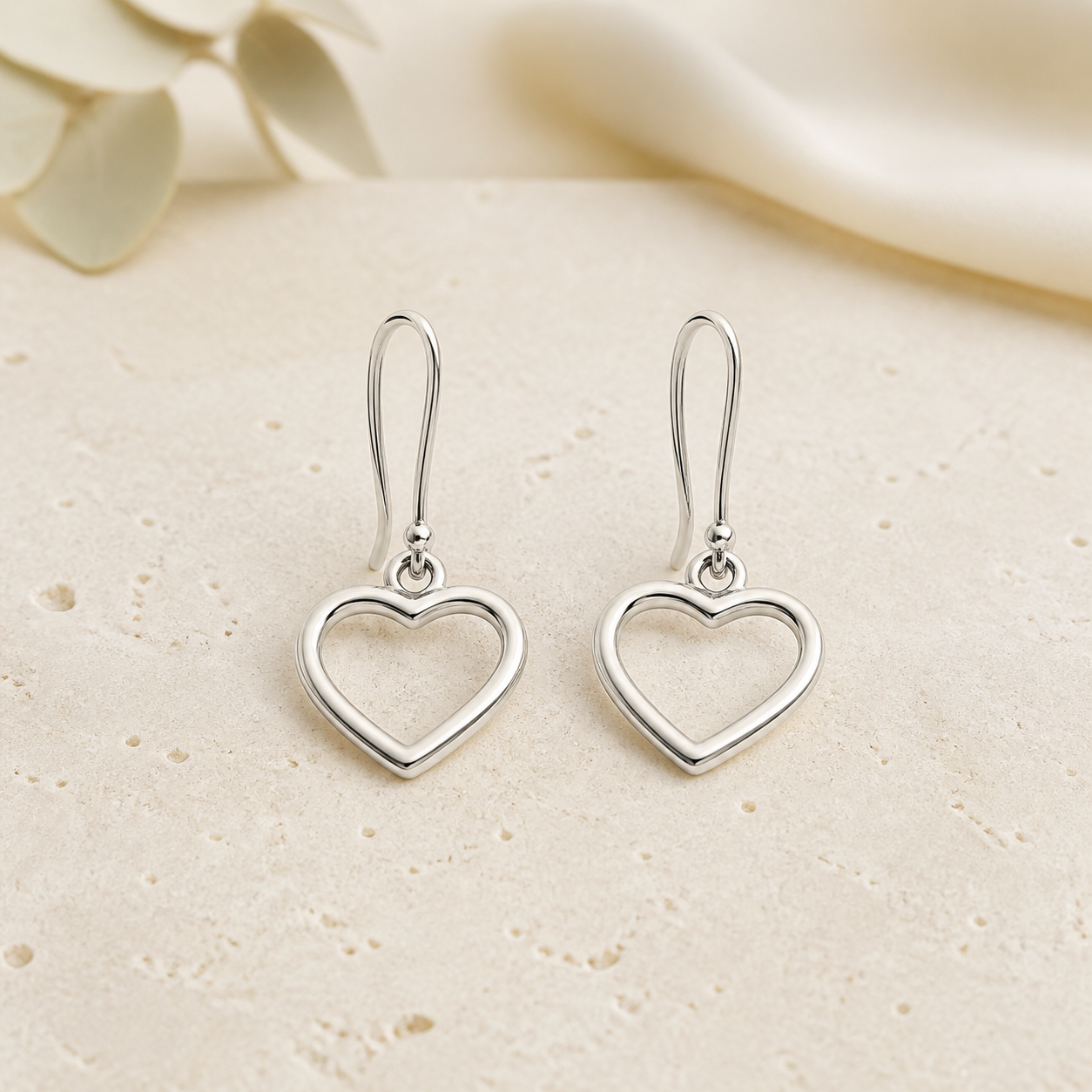 Silver Heart Drop Earrings
